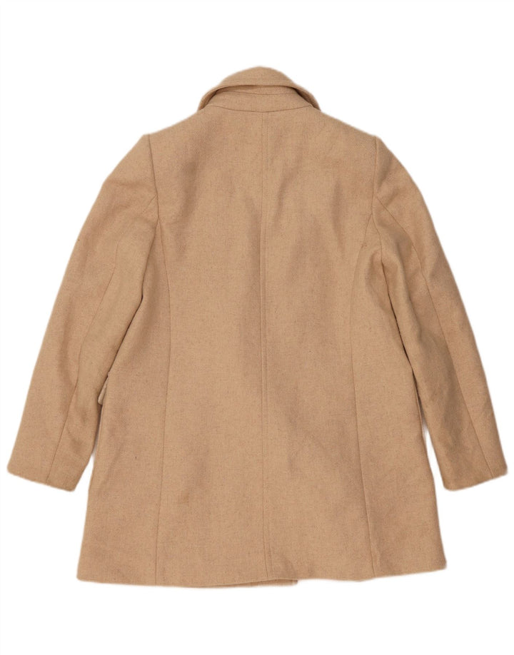 Zara Γυναικείο παλτό με διπλό στήθος UK 10 Small Beige μαλλί ψαροκόκαλο