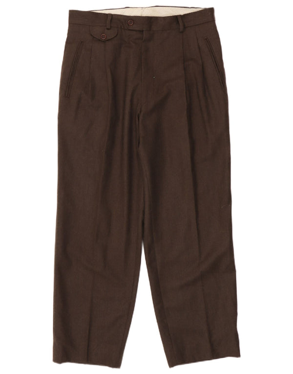 Massimo Dutti Mens Pegged Suit Trousers EU 44 Large W34 L28 Brown Wool