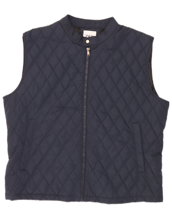 Zara Ανδρικά καπιτονέ Gilet UK 44 2XL Navy Blue Polyester