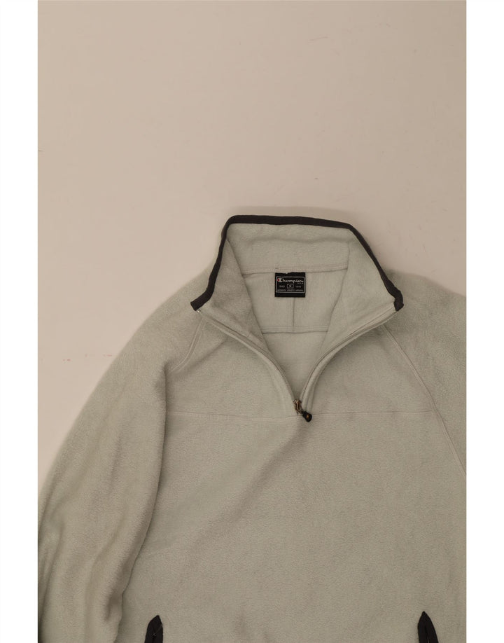 CHAMPION Mens Zip Neck Fleece Jumper Medium Grey Polyester Vintage Champion and Second-Hand Champion from Messina Hembry 