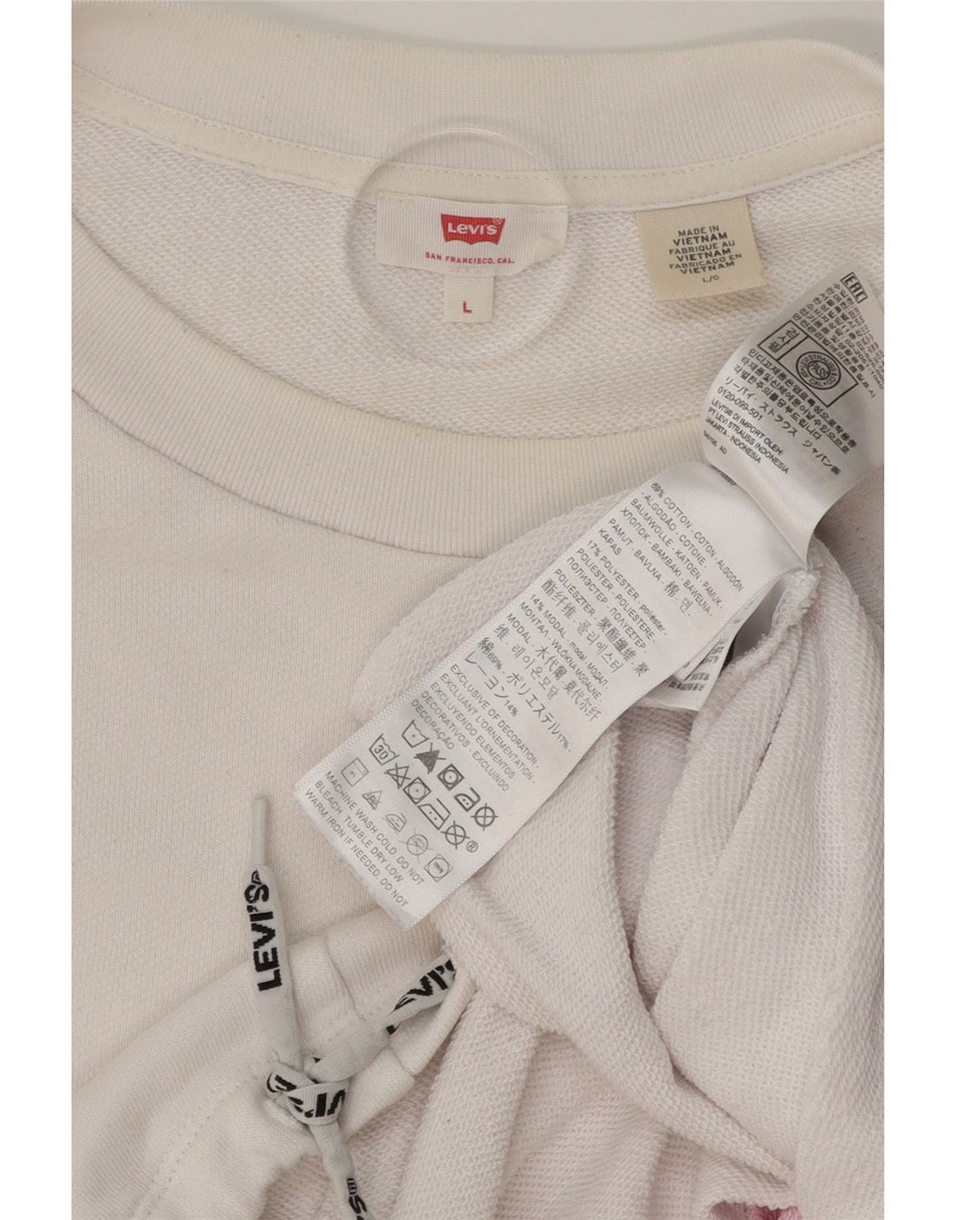 LEVI'S Womens Oversized Crop Sweatshirt Jumper UK 16 Large White Vintage Levi's and Second-Hand Levi's from Messina Hembry 