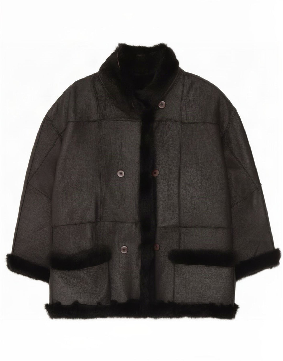 Vintage γυναικείο μανίκι 3/4 μπουφάν Shearling UK 16 μεγάλο μαύρο