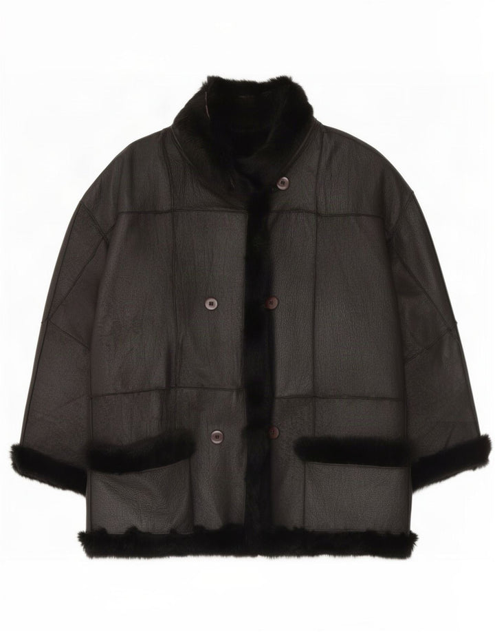 Vintage γυναικείο μανίκι 3/4 μπουφάν Shearling UK 16 μεγάλο μαύρο
