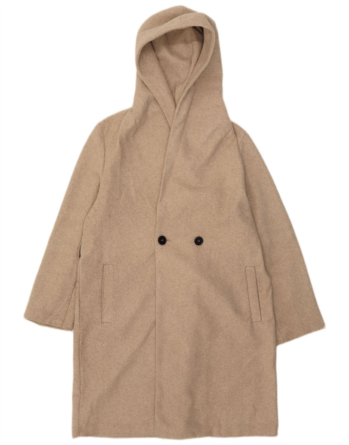 Zara Γυναικείο πανωφόρι με κουκούλα UK 14 Medium Beige Polyester