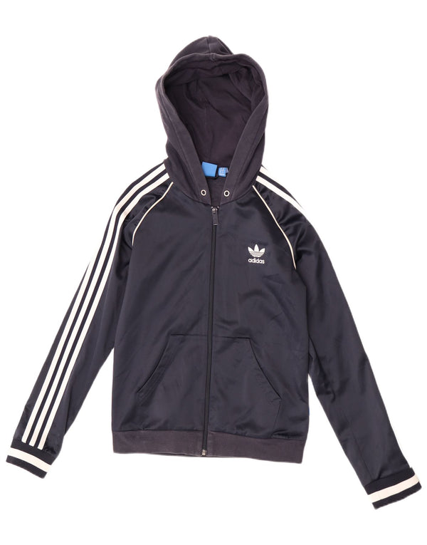 Adidas Γυναικεία αθλητική φόρμα με κουκούλα Top Jacket UK 10 Small Navy Blue Polyester