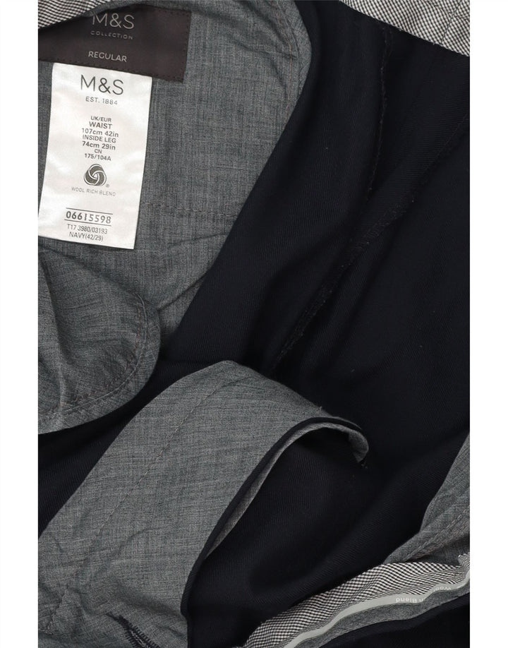MARKS & SPENCER Ανδρικό παντελόνι με κανονική εφαρμογή W42 L29 Navy Blue Wool