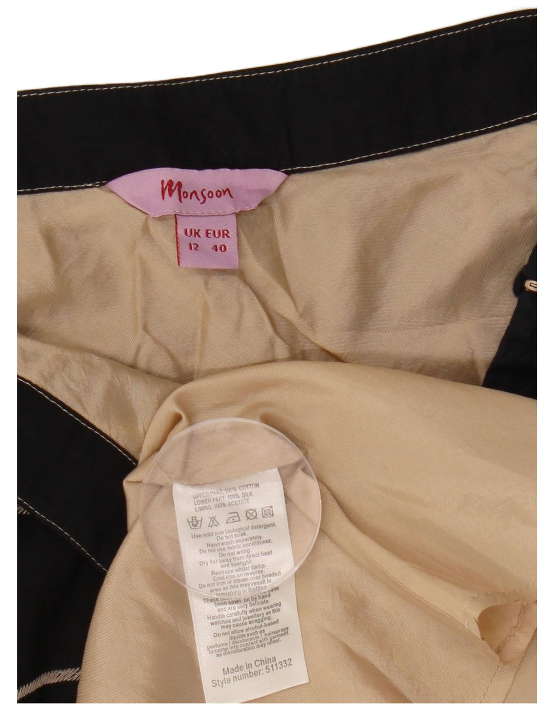 Γυναικεία φούστα MONSOON σε γραμμή Α UK 12 Medium W30 Μαύρη φλοράλ βαμβακερή