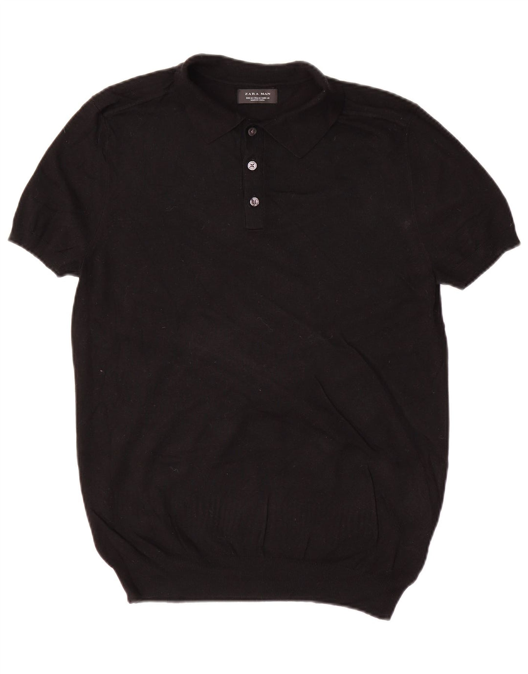 Zara Ανδρικό πουλόβερ με κοντό μανίκι polo λαιμόκοψη, μεσαία μαύρη βισκόζη