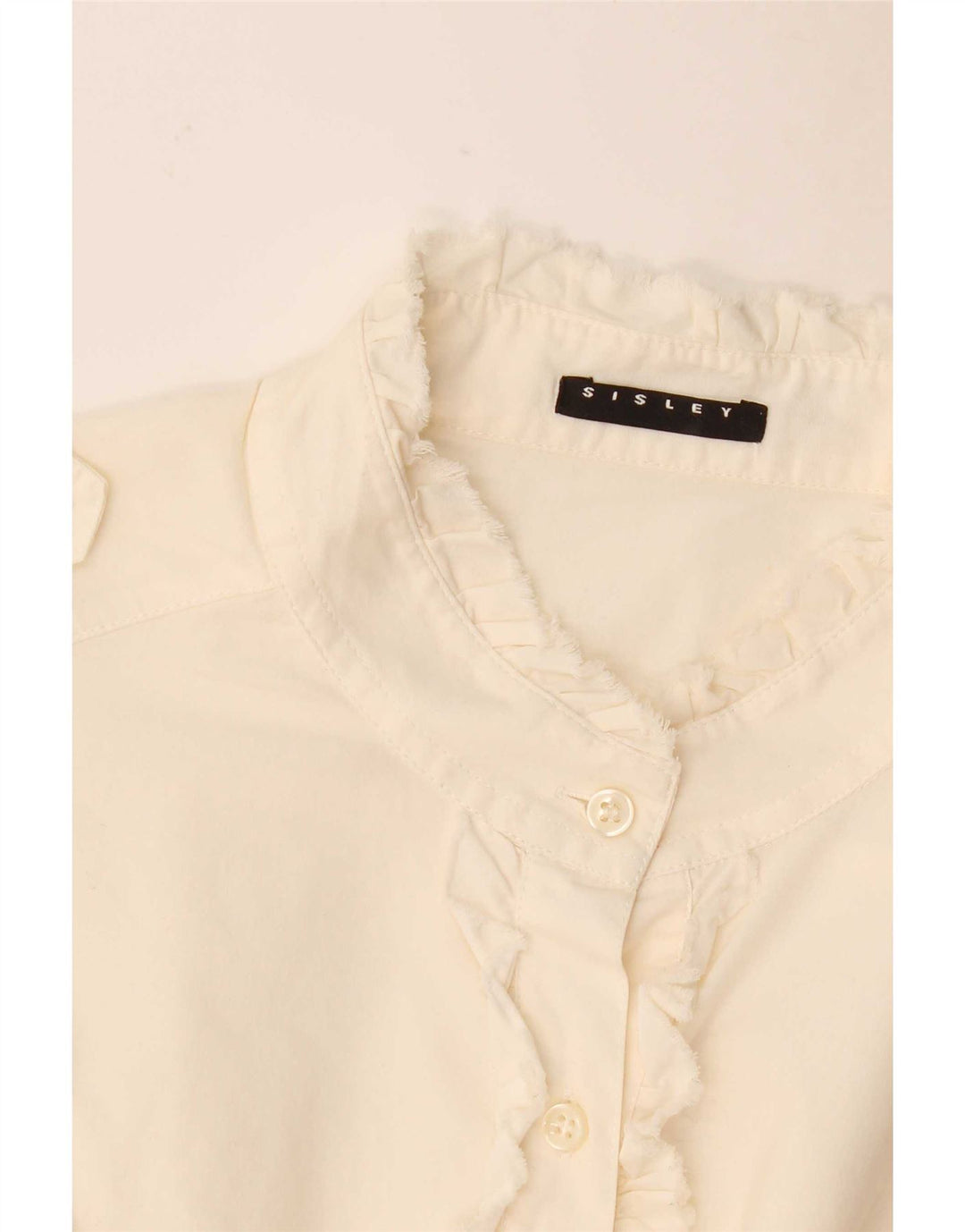 Sisley Γυναικείο στρατιωτικό βολάν μπλουζάκι UK 12 Medium White