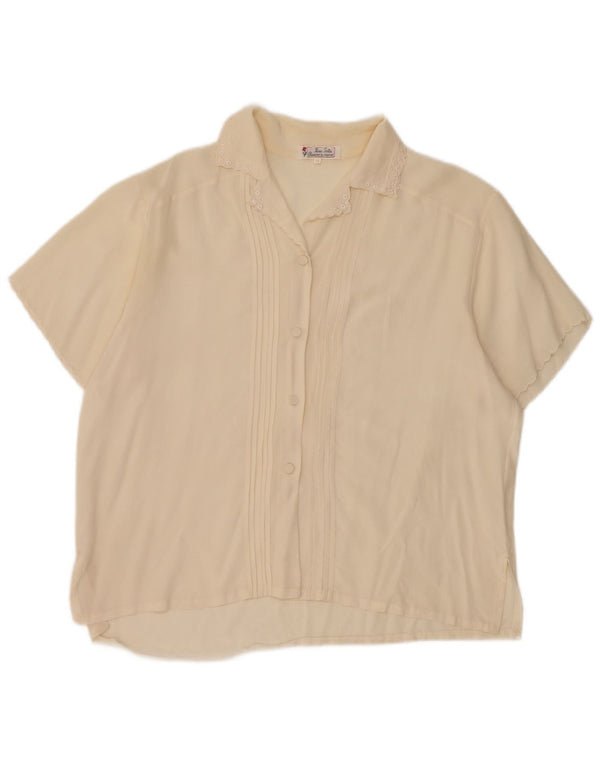 Vintage γυναικείο κοντομάνικο πουκάμισο μπλούζα UK 14 Medium Off White Silk