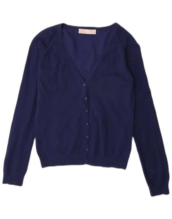 Zara Γυναικεία Ζακέτα UK 14 Large Navy Blue Cotton