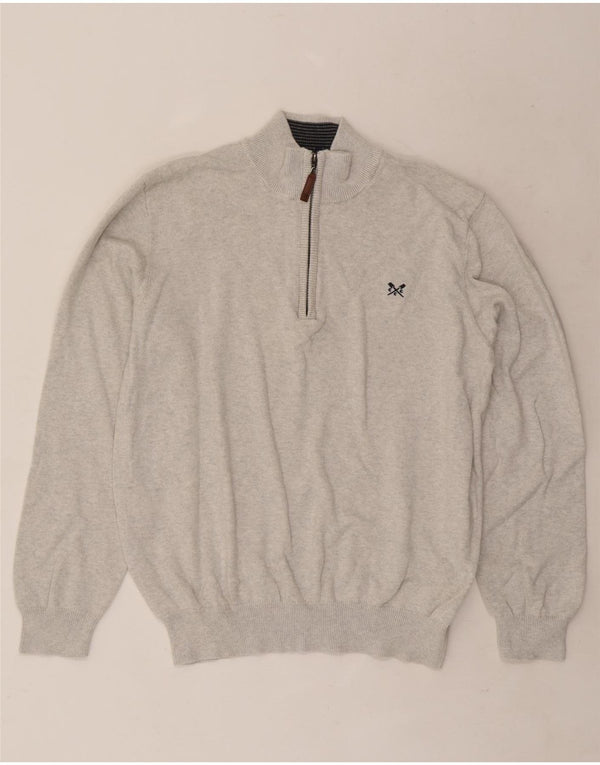 Ανδρικό πουλόβερ με φερμουάρ Crew Clothing XL Γκρι βαμβακερό