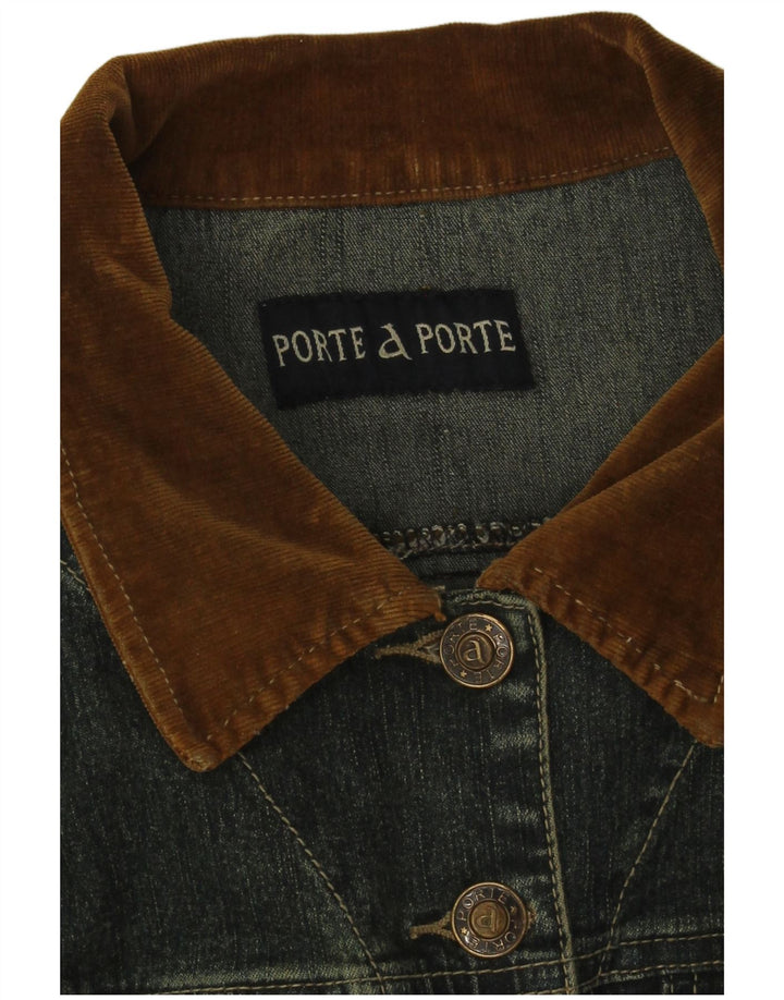 Vintage γυναικείο τζιν μπουφάν UK 12 Medium Blue Colourblock Βαμβακερό