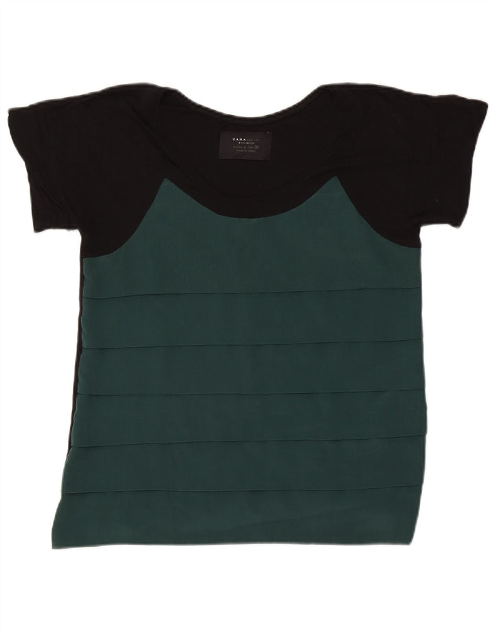 Γυναικείο T-Shirt ZARA Top UK 14 Large Green Colourblock Πολυεστέρας