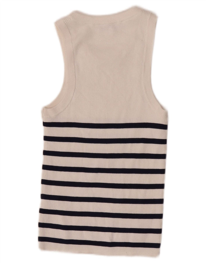 Zara Γυναικείο γιλέκο Crop UK 12 μεσαία λευκή ριγέ βισκόζη