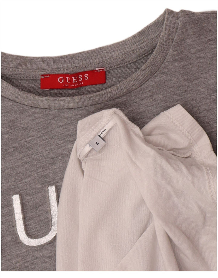 Guess Womens Graphic Top 3/4 Sleeve UK 10 Small Grey