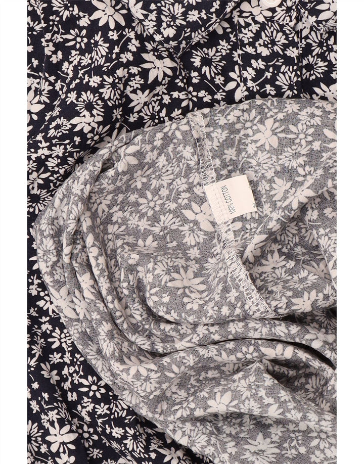 VINTAGE Γυναικείο μακρυμάνικο μάξι φόρεμα UK 14 Μεγάλο μπλε ναυτικό φλοράλ βαμβακερό