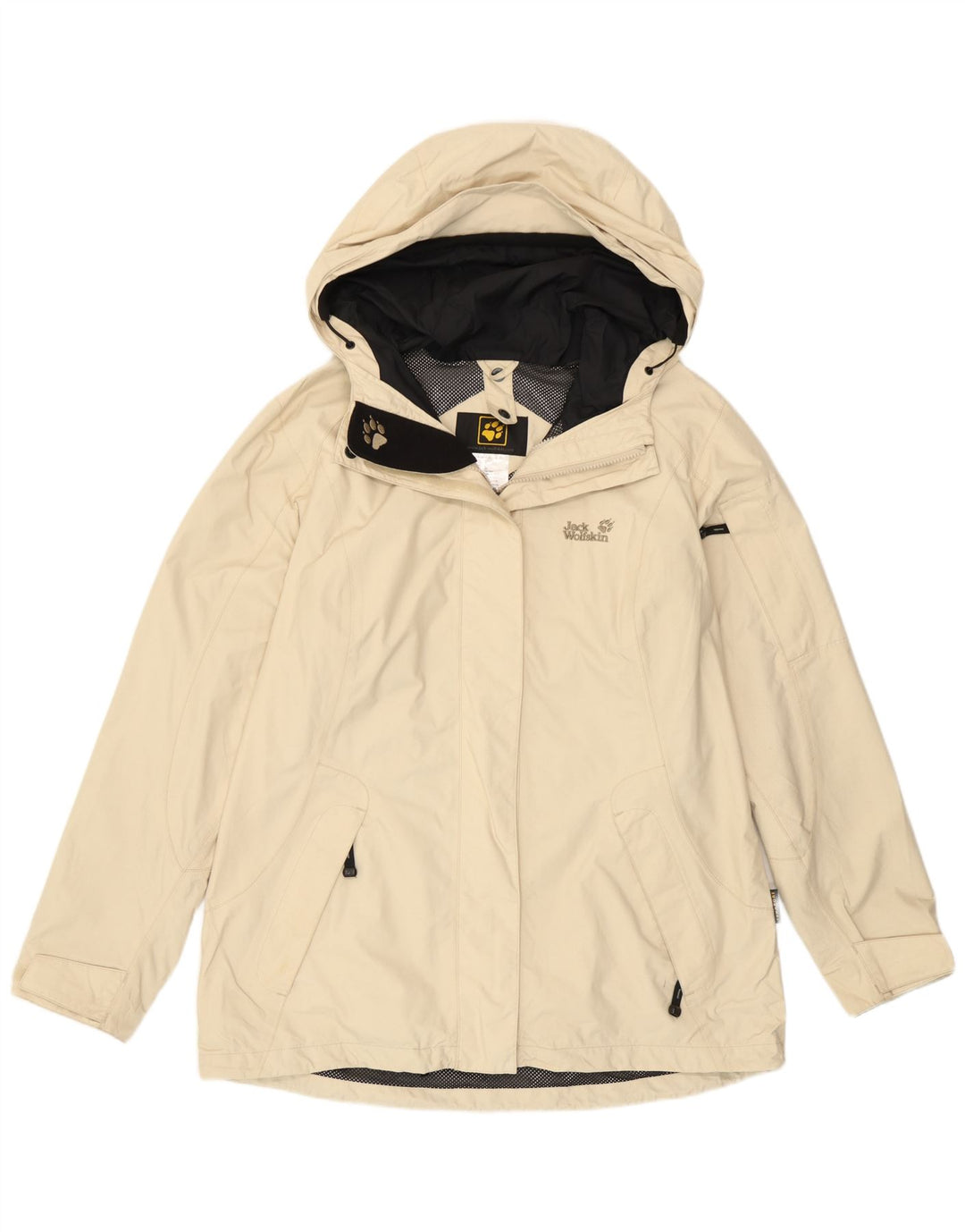 Jack Wolfskin γυναικείο μπουφάν βροχής με κουκούλα UK 16 Large Off White Polyamide