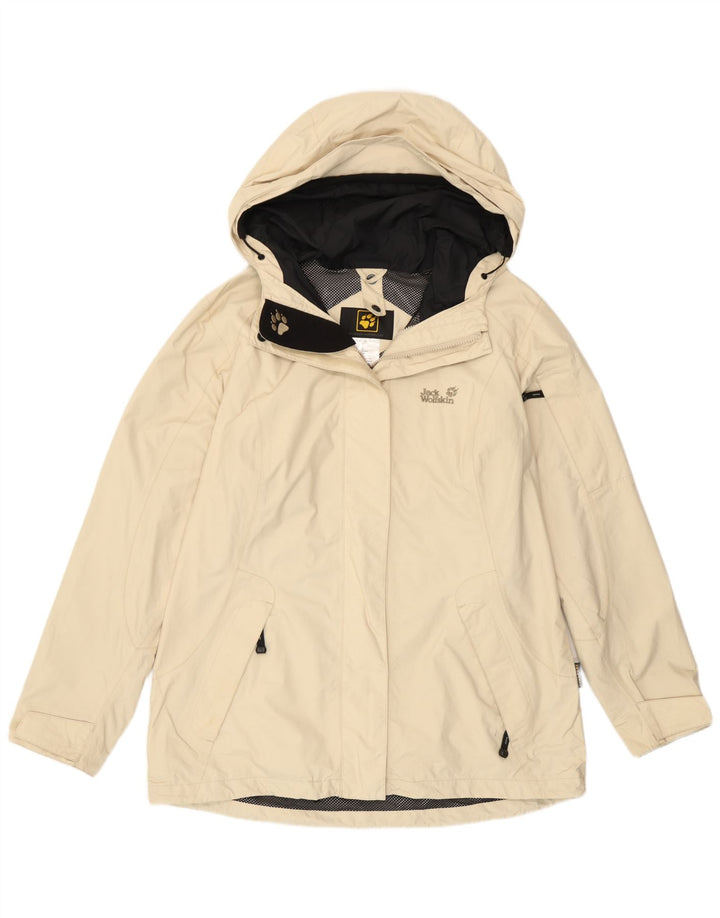 Jack Wolfskin γυναικείο μπουφάν βροχής με κουκούλα UK 16 Large Off White Polyamide