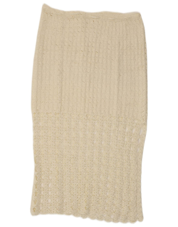 VINTAGE Γυναικεία Crochet Midi Φούστα W32 Μεγάλη Λευκή