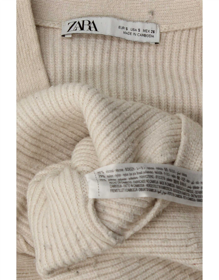 Zara Γυναικείο πουλόβερ ζακέτα oversized UK 10 Small White Viscose
