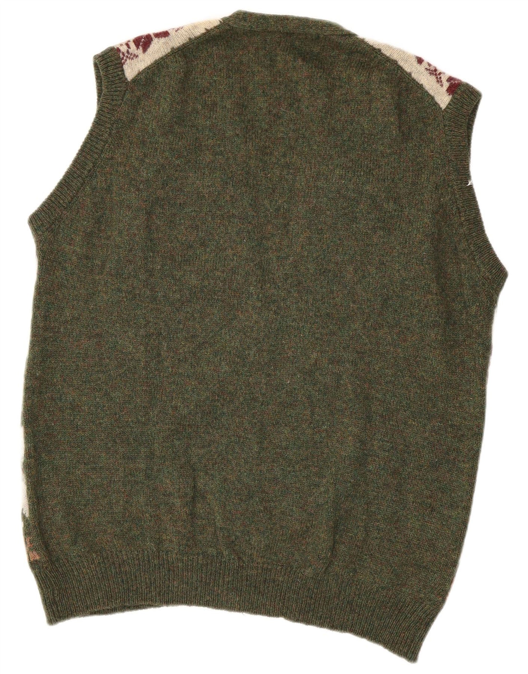 ΠΡΑΣΙΝΑ ΦΥΛΛΑ Ανδρικό πουλόβερ αμάνικο ζακέτα XL Πράσινο μαλλί Fair Isle