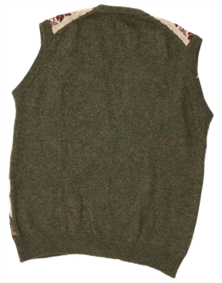 ΠΡΑΣΙΝΑ ΦΥΛΛΑ Ανδρικό πουλόβερ αμάνικο ζακέτα XL Πράσινο μαλλί Fair Isle