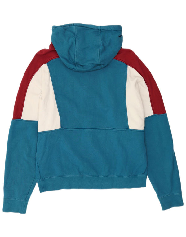 Nike Mens Zip Neck Hoodie Jumper Large Blue Colourblock Cotton