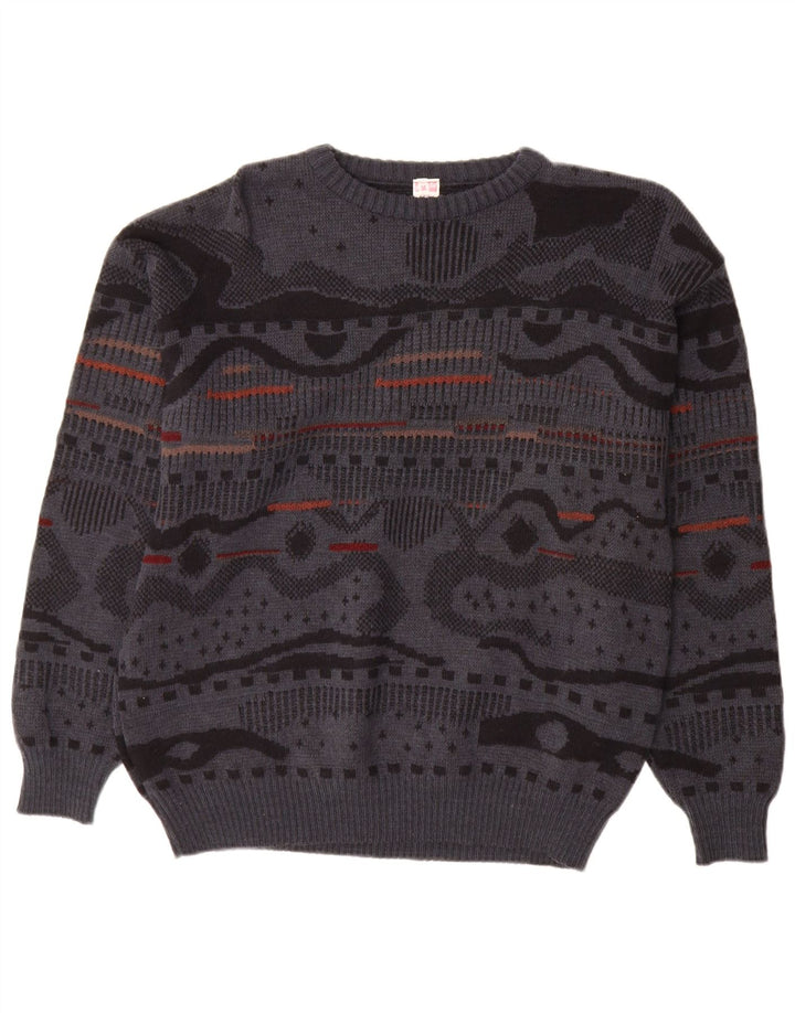 Vintage Ανδρικό πουλόβερ με λαιμόκοψη IT 48 Medium Grey Geometric