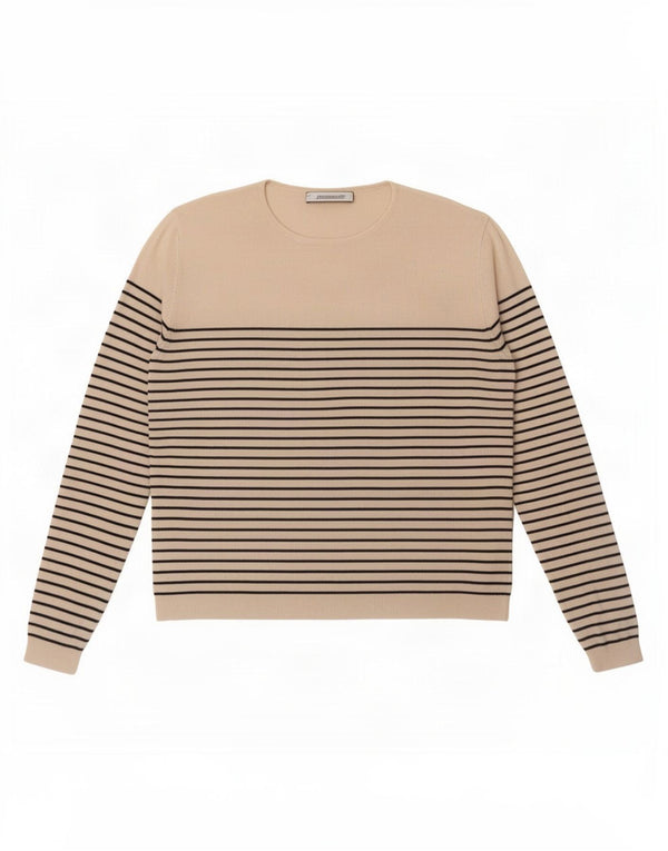 Zara Γυναικεία μπλούζα Crop τοπ UK 16 Μεγάλη σε εκρού ριγέ βισκόζη