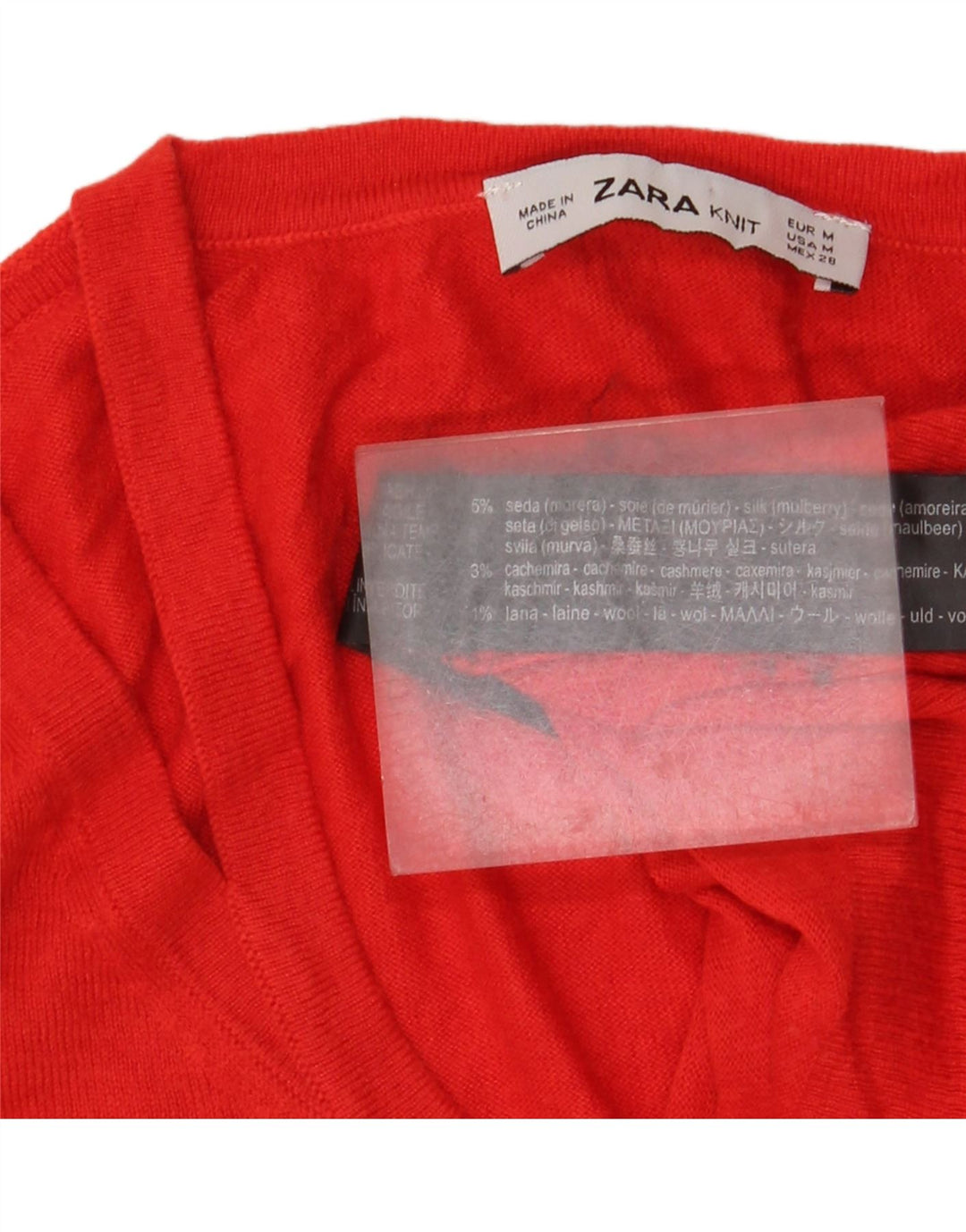 Zara Γυναικείο πουλόβερ με λαιμόκοψη με V λαιμόκοψη UK 12 Medium Red Silk