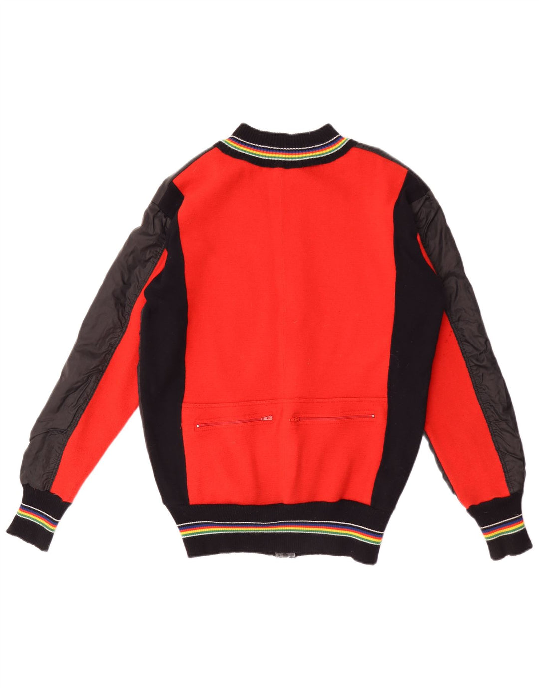 Vintage γυναικείο μπουφάν UK 14 Large Black Colourblock Μαλλί