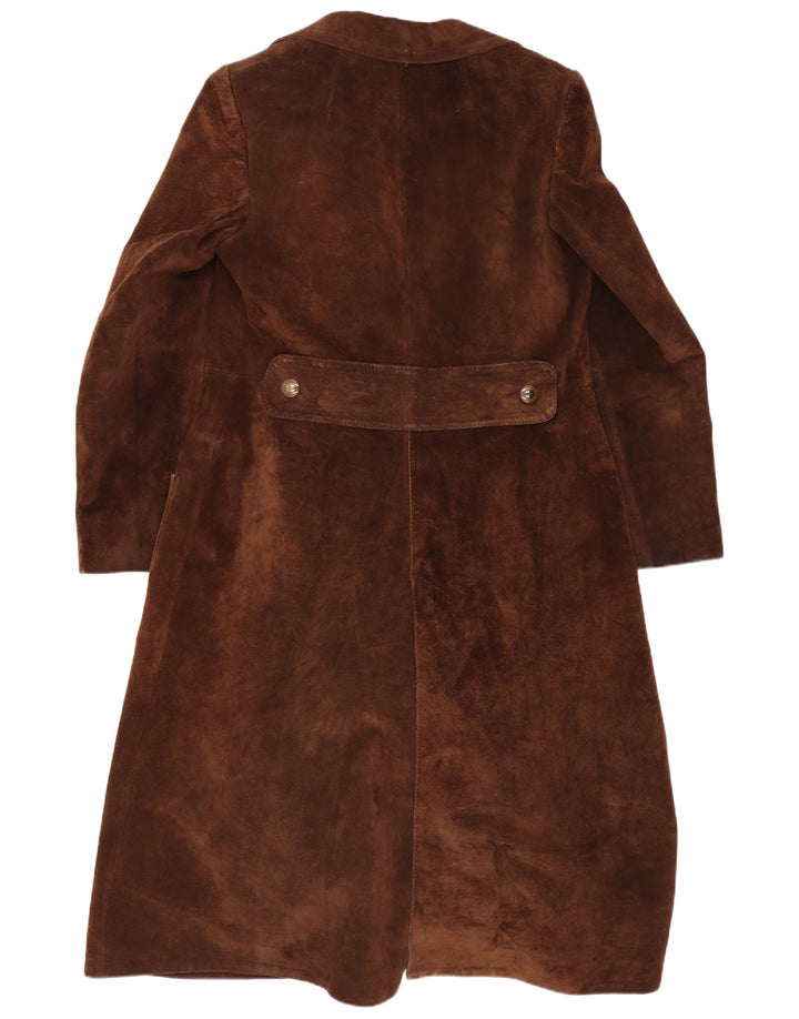 Vintage γυναικείο σουέτ διπλό παλτό UK 10 Small Brown
