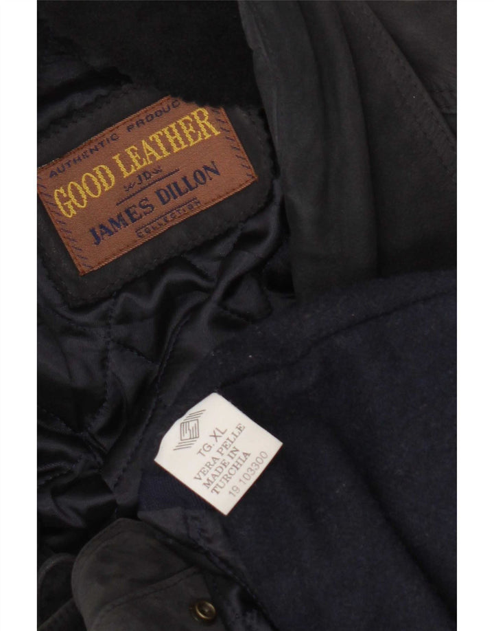 James Dillon Ανδρικό Suede Duffle Jacket UK 42 XL Navy Blue Leather