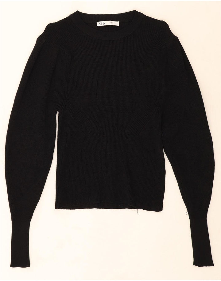 ZARA Womens Crew Neck Jumper Sweater UK 12 Medium Black Vintage Zara and Second-Hand Zara from Messina Hembry 