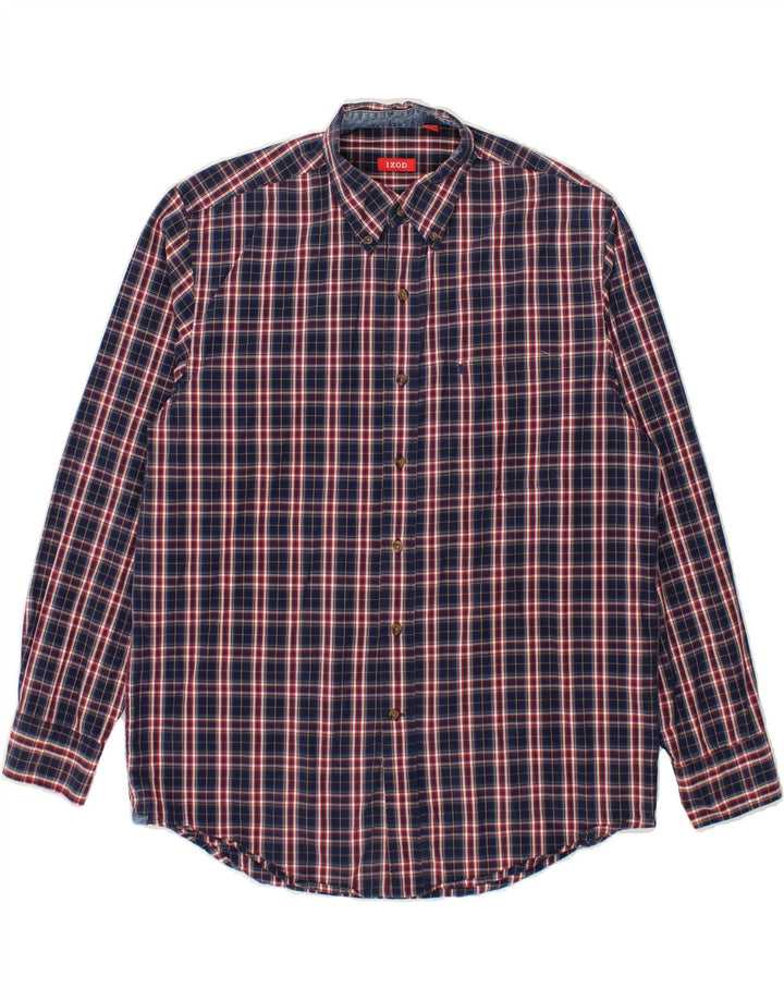 IZOD Mens Shirt Medium Navy Blue Check Vintage Izod and Second-Hand Izod from Messina Hembry 