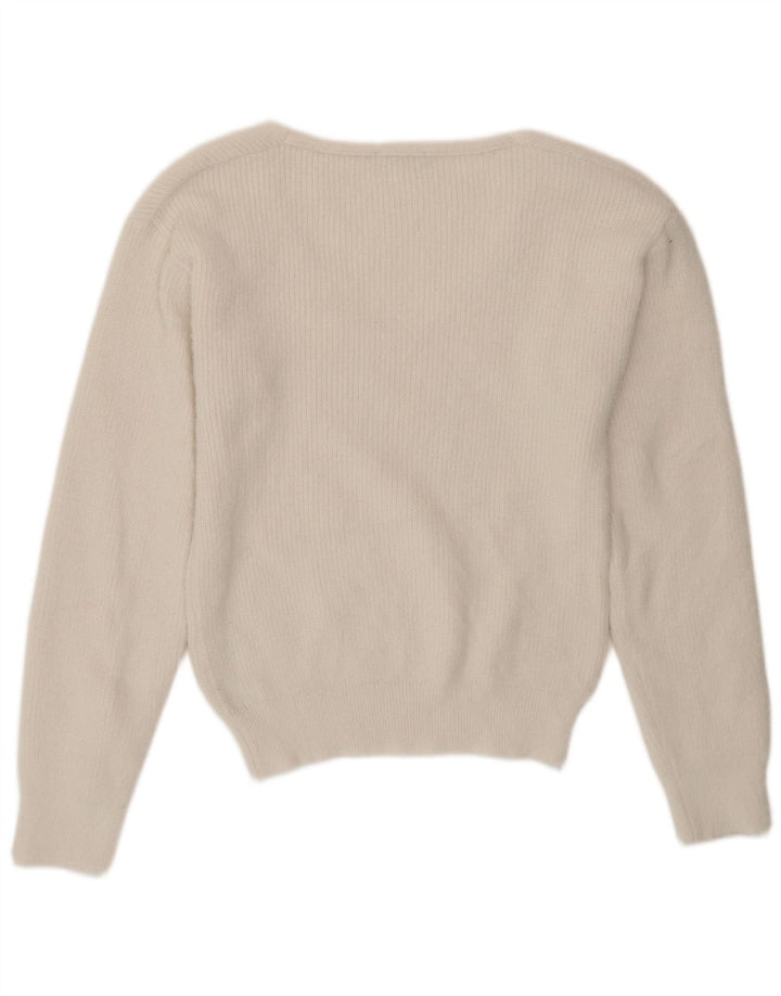 Zara Γυναικείο πουλόβερ με V λαιμόκοψη UK 10 Small White Polyester
