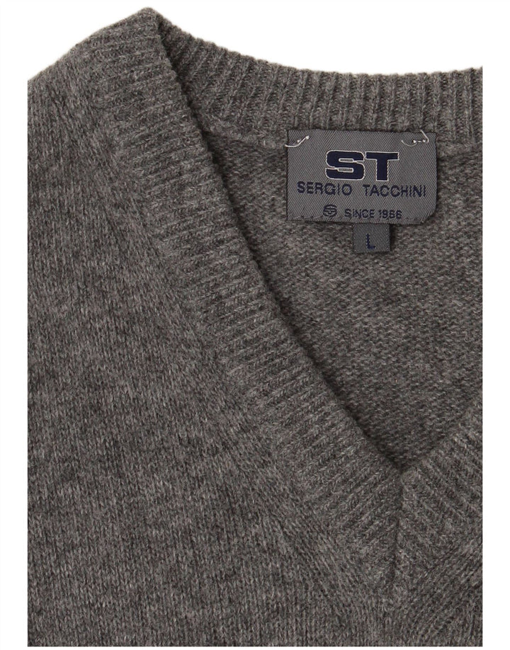 SERGIO TACCHINI Ανδρικό πουλόβερ με λαιμόκοψη με V λαιμόκοψη μεγάλο γκρι