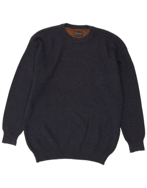 Peter & Paul Ανδρικό πουλόβερ με λαιμόκοψη IT 58 2XL Navy Blue Merino Wool