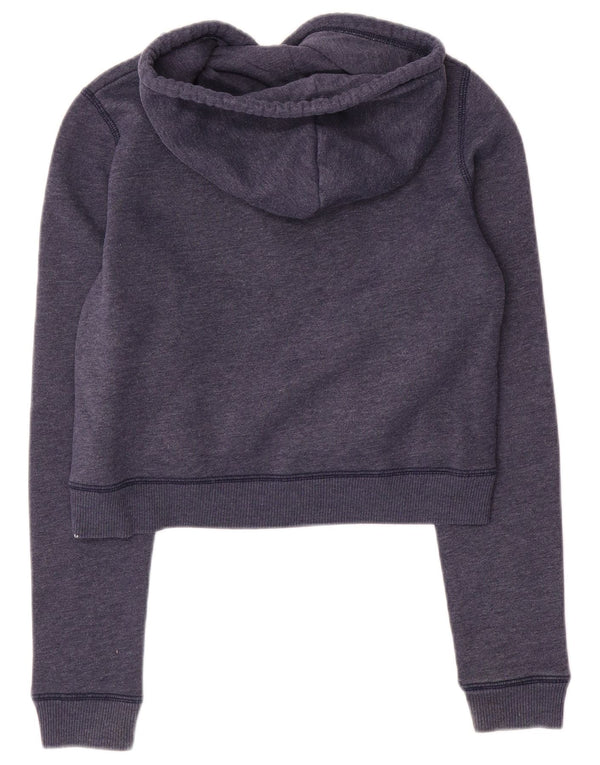 Hollister Γυναικείο Γραφικό Crop Hoodie Jumper UK 6 XS Navy Blue Cotton