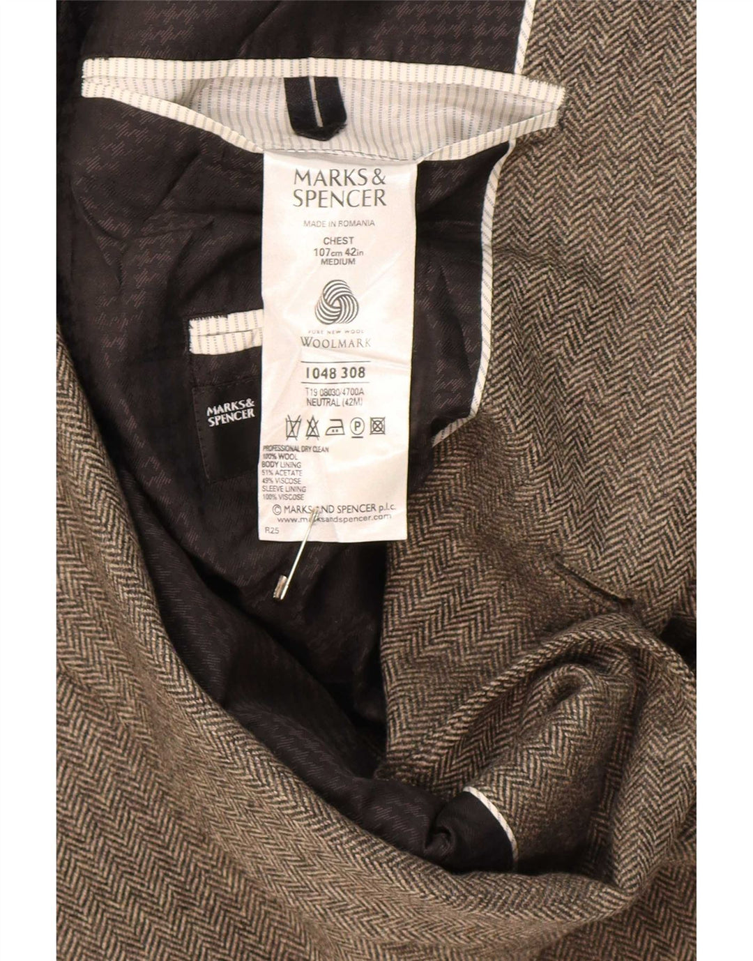 Marks & Spencer Ανδρικό μπλέιζερ με 2 κουμπιά μπουφάν UK 42 Μεγάλο μπεζ ψαροκόκκαλο