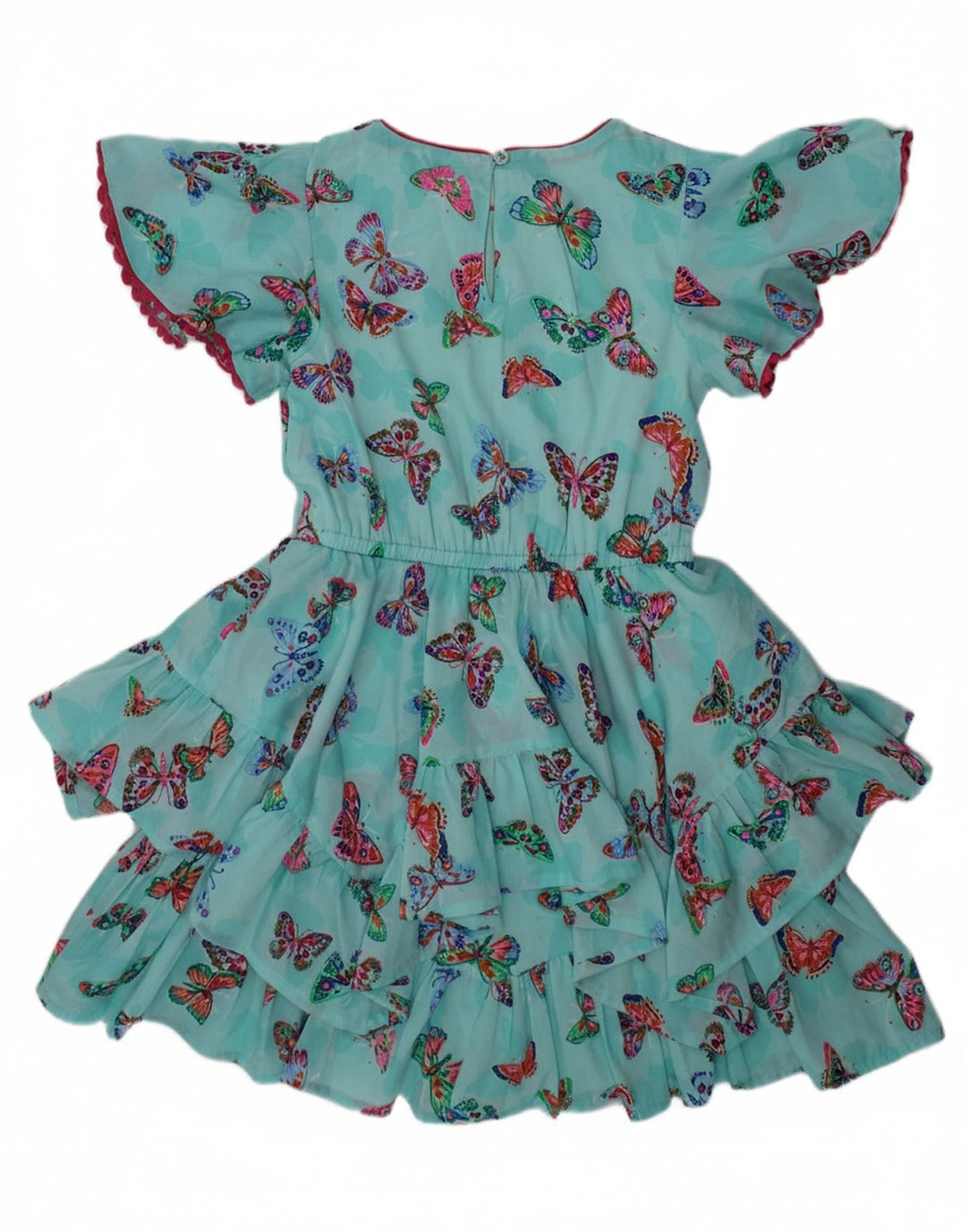 MONSOON Girls Tiered Dress 5-6 Years Blue Polyester Butterfly