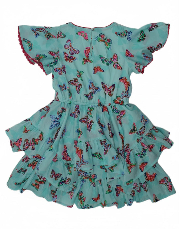 MONSOON Girls Tiered Dress 5-6 Years Blue Polyester Butterfly