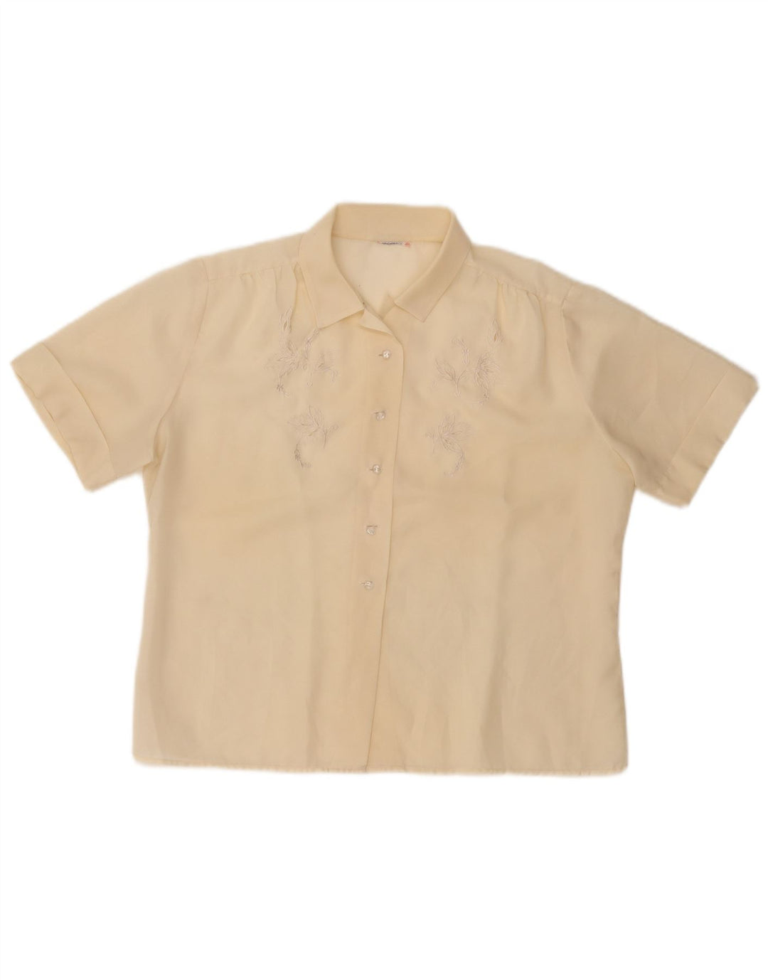 VINTAGE Γυναικείο κοντομάνικο πουκάμισο Μπλούζα UK 14 Medium Yellow Floral