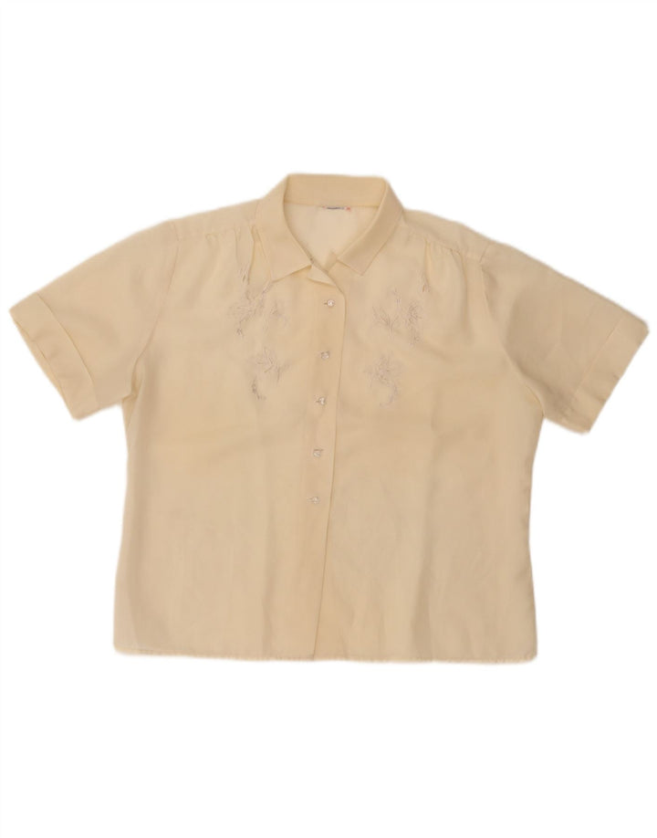 VINTAGE Γυναικείο κοντομάνικο πουκάμισο Μπλούζα UK 14 Medium Yellow Floral