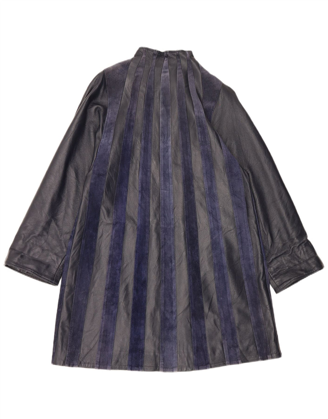 Vintage γυναικείο δερμάτινο παλτό UK 14 Medium Navy Blue ριγέ