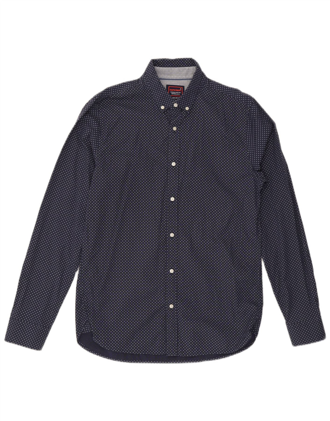 SUPERDRY Mens Regular Fit Shirt Medium Navy Blue Spotted Cotton