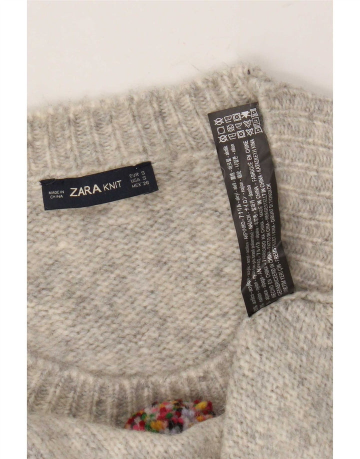 Zara Γυναικείο πουλόβερ με λαιμόκοψη μεγάλου μεγέθους UK 10 Small Grey Flecked