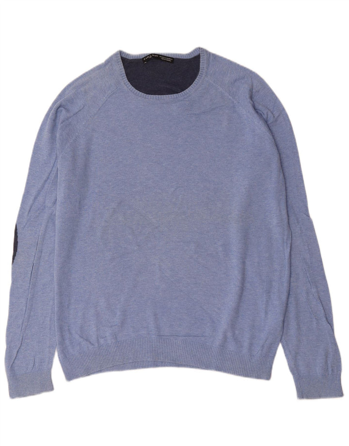 Ανδρικό πουλόβερ Zara Crew Neck Jumper XL Μπλε βαμβακερό