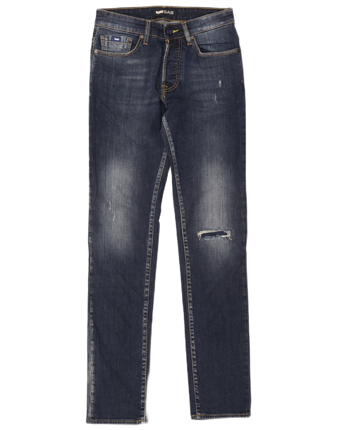 GAS Mens Anders Distressed Slim Jeans W30 L34 Navy Blue Cotton